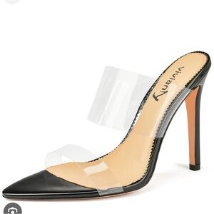NWOT Vivianly Transparent Strap Black Pointed Open Toe Sandal Heels